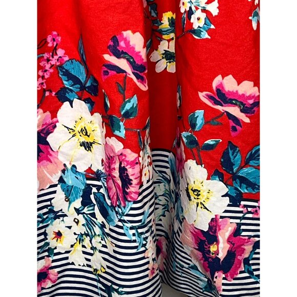 Trixxi Red Floral Fit & Flare Mini Sundress M Boho Stripe Hem Summer Casual - Picture 10 of 14